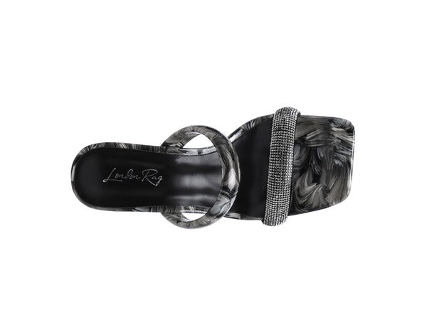 CRYPTON Clear Block Heeled Marble Print Slides