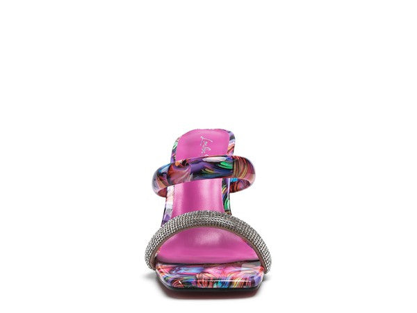 CRYPTON Clear Block Heeled Marble Print Slides