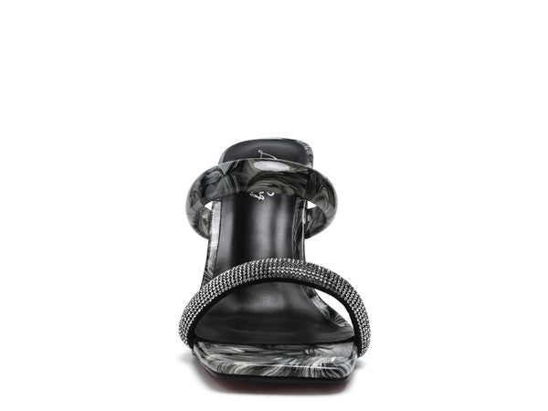 CRYPTON Clear Block Heeled Marble Print Slides