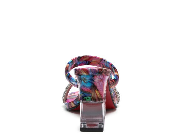 CRYPTON Clear Block Heeled Marble Print Slides