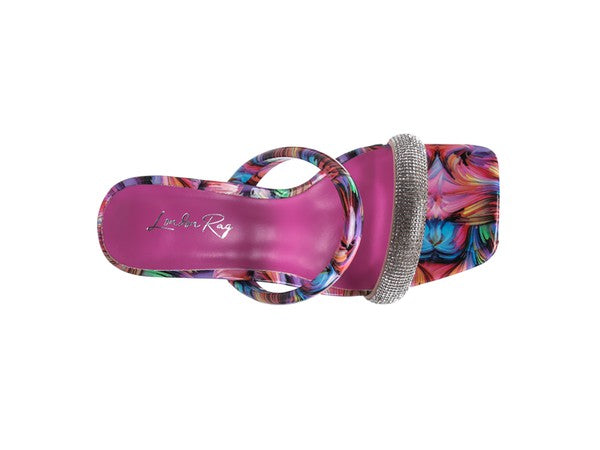 CRYPTON Clear Block Heeled Marble Print Slides