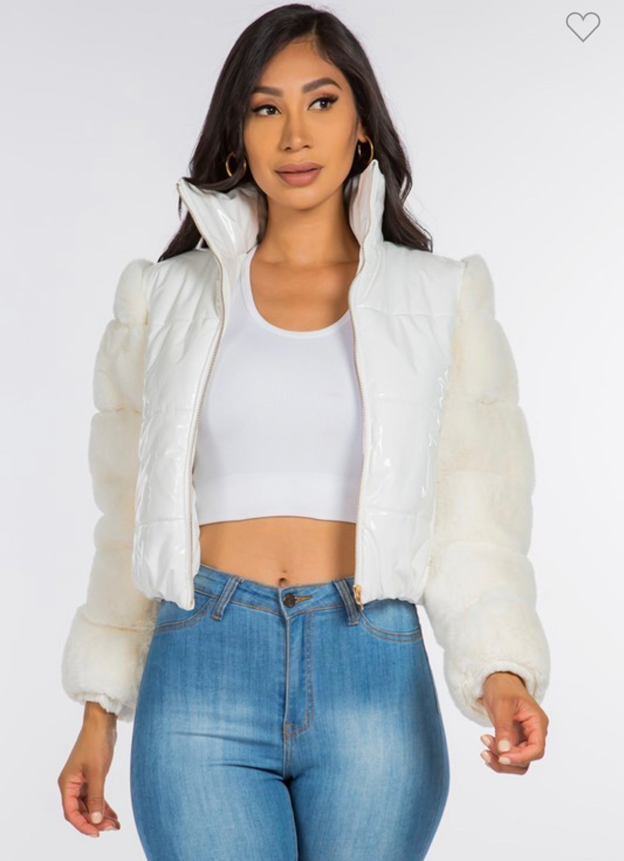Boss Ivory Faux Fur Puffer Outerwear
