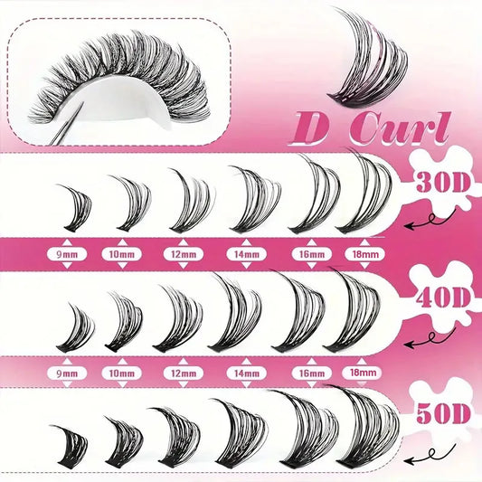 D Curl Lash Extension Kit Lash Clusters Kit 14/32 Rows Thick Eyelash Clusters