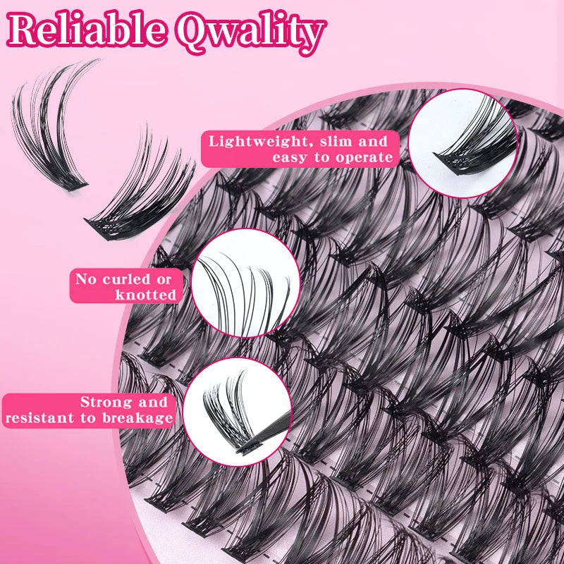 D Curl Lash Extension Kit Lash Clusters Kit 14/32 Rows Thick Eyelash Clusters