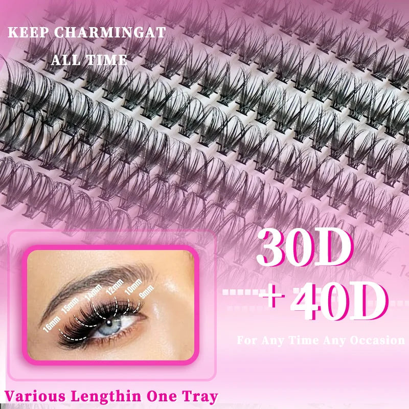 D Curl Lash Extension Kit Lash Clusters Kit 14/32 Rows Thick Eyelash Clusters