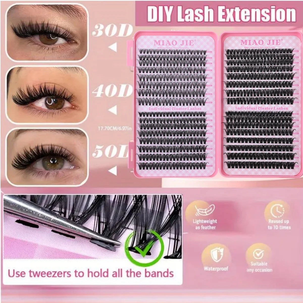D Curl Lash Extension Kit Lash Clusters Kit 14/32 Rows Thick Eyelash Clusters